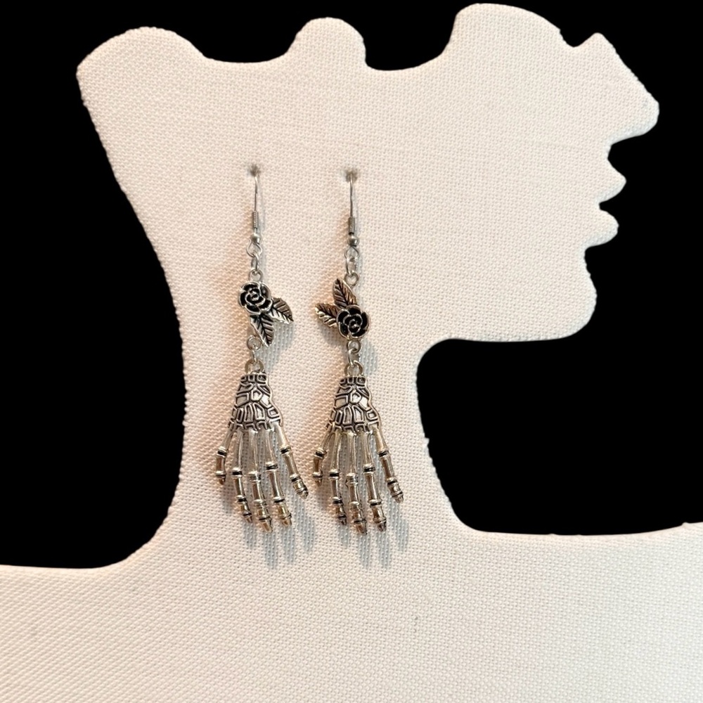 2 for $20 Skeleton Hand & Rose Dangle Earrings